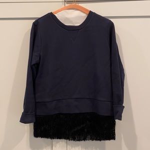 J. Crew Navy sweatshirt with black fringe